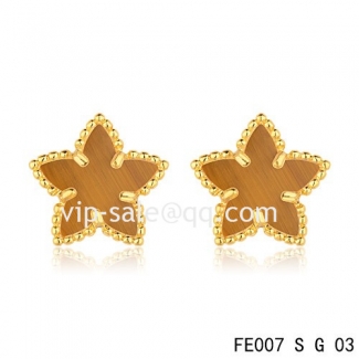 Fake Van Cleef & Arpels Sweet Alhambra Star Earrings Yellow Gold,Tiger'S Eye
